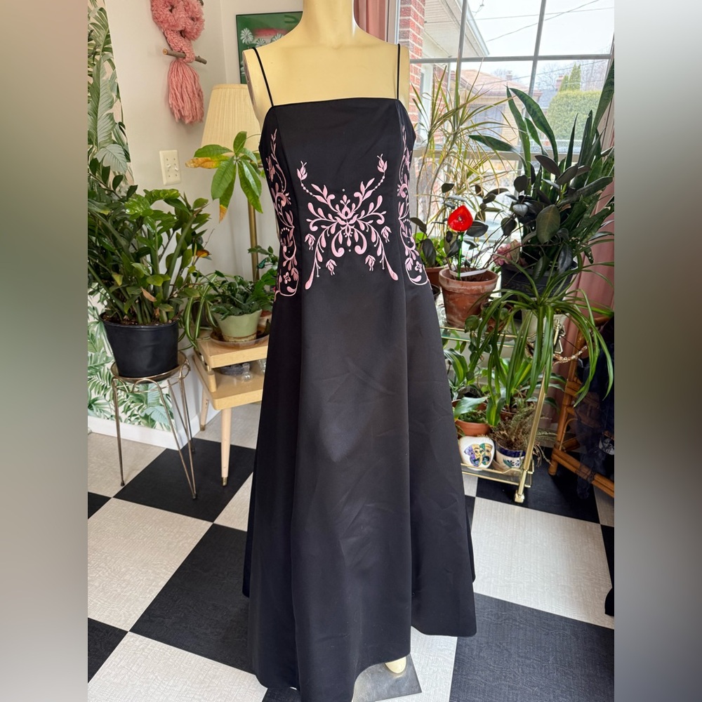 Blondie Nites Y2K Black Pink Floral Beaded Prom Dress 8 Emo Princess Whimsigoth